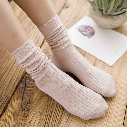 1 Pair Women Cotton Loose Socks Autumn Winter Knitting Solid Color Long Black Pink Korean Japanese Student Girls Stockings Retro
