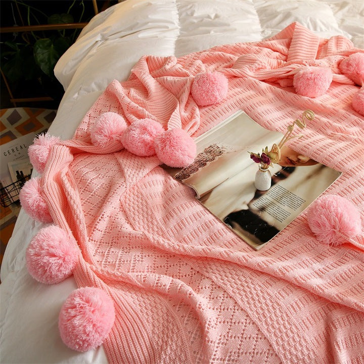 Cotton Cashmere Crochet Beach Travel Swaddle Plaid Blanket Warm Fluffy Ball Nordic Solid Color Throw Camping Blankets