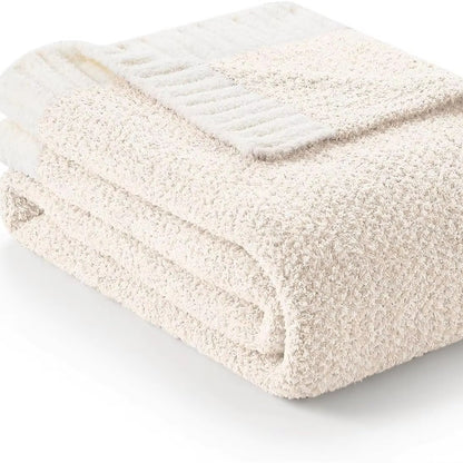 Snuggle Sac Buttery Ivory Throw Blanket for Couch, Reversible Super Soft Knitted Blankets, Cozy Knit Fuzzy Plush Lightweight.