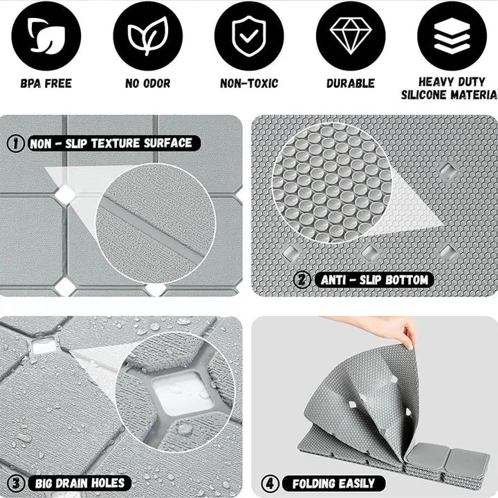 Bathtub Mats for Shower Tub Non-Slip Silicone Mat with Drain Holes and Suction Cups BathMat for Bathroom with Machine Washable