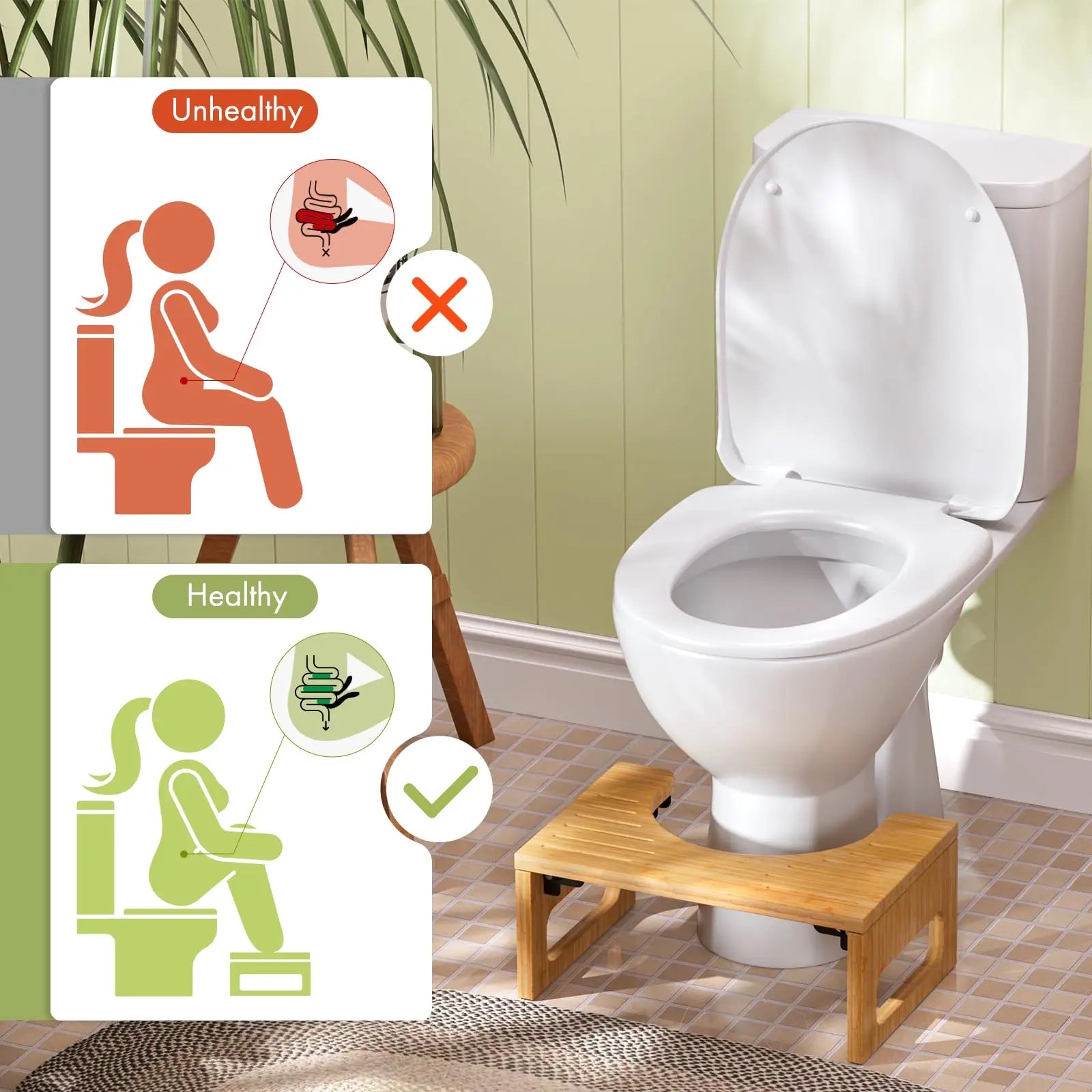 Slumblr® Foldable Bamboo Toilet Stool Squat Slumblr