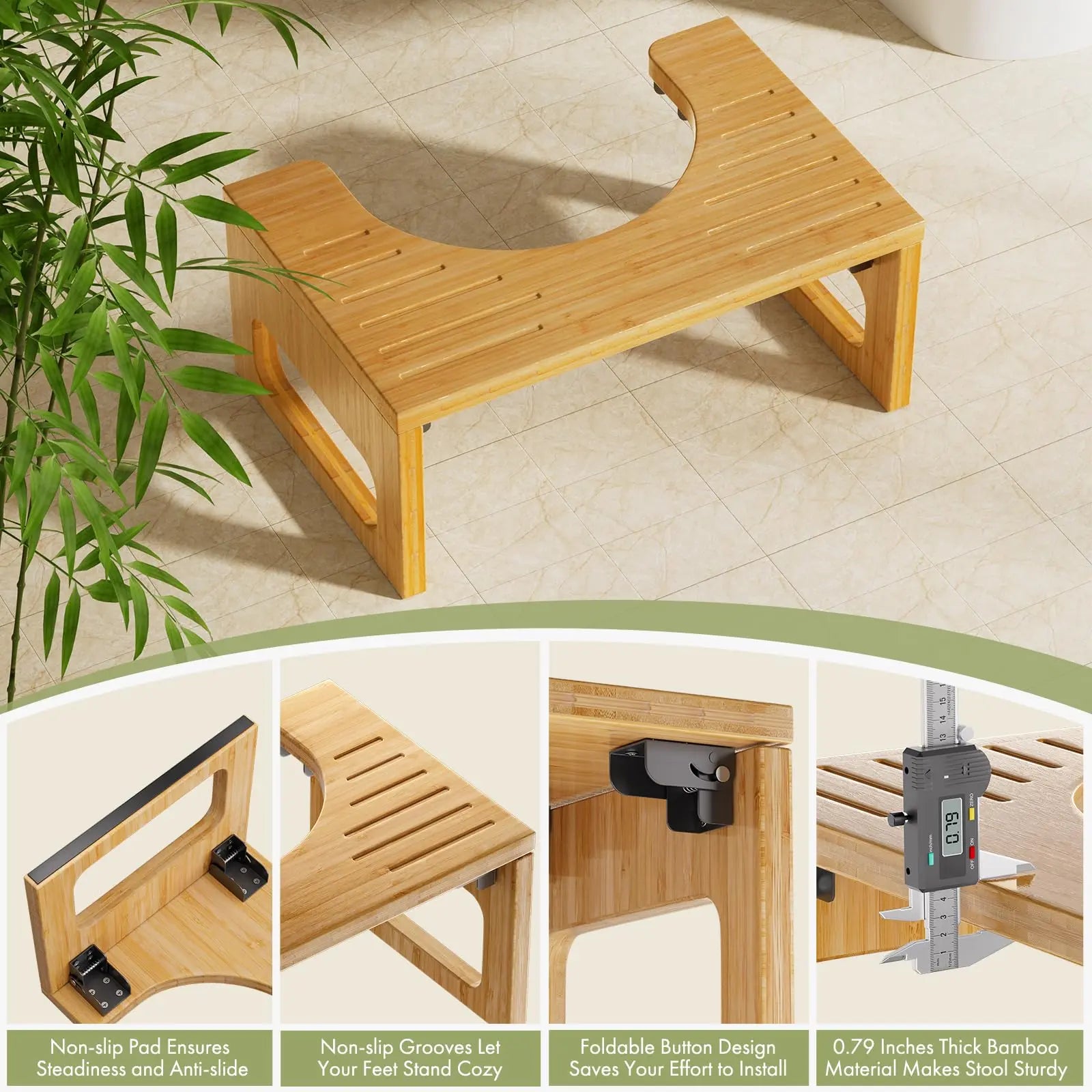 Slumblr® Foldable Bamboo Toilet Stool Squat Slumblr