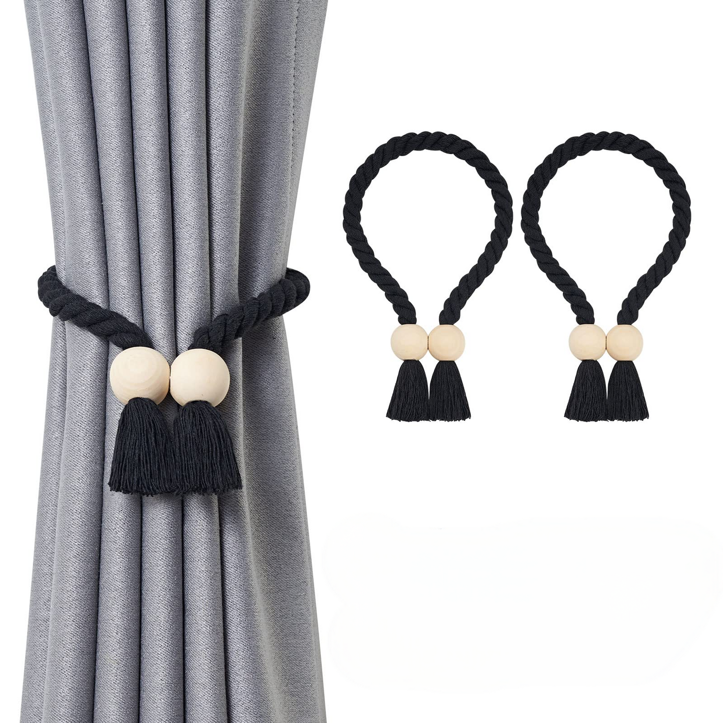 Slumblr® Wooden Bead Curtain Tiebacks (2 Pcs)