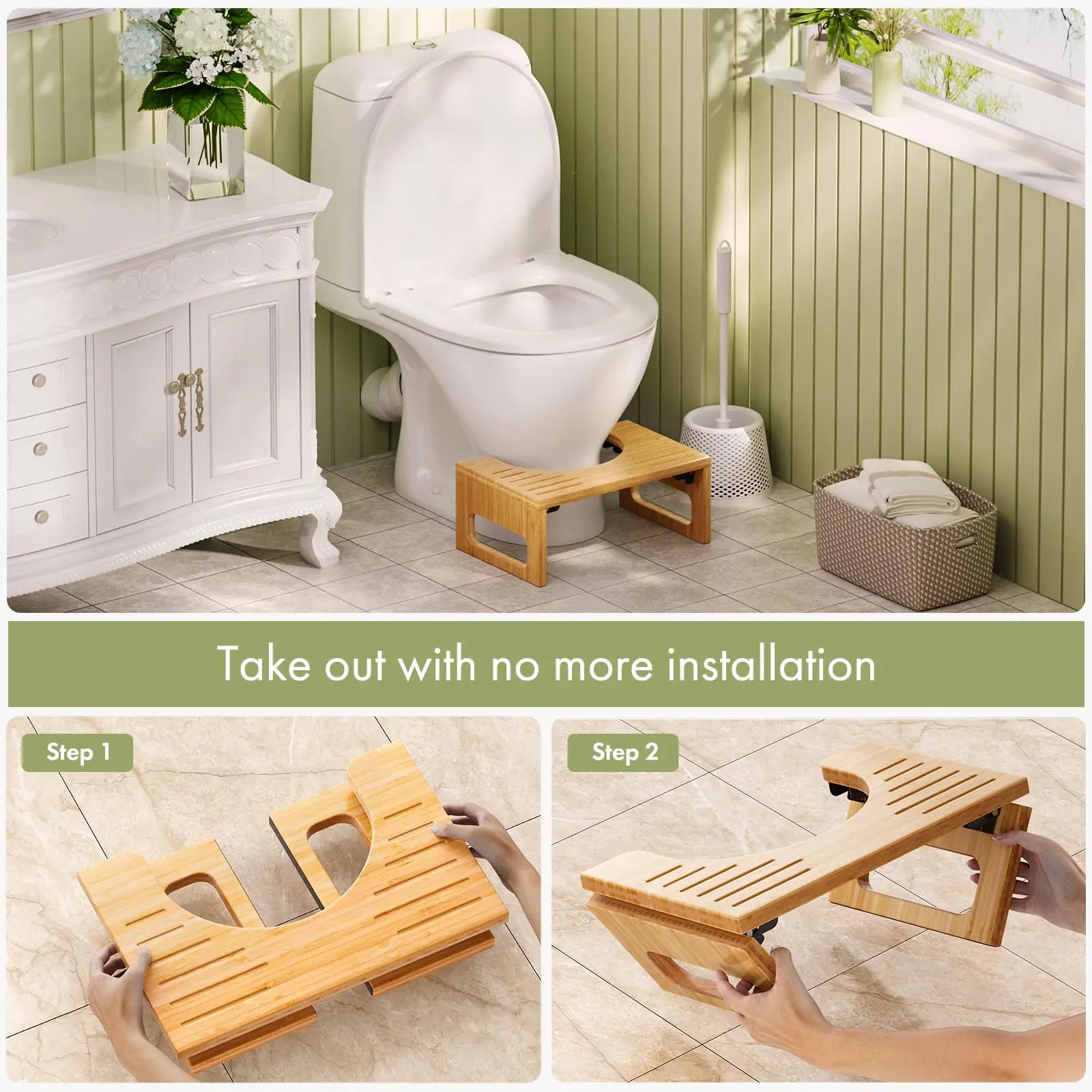 Slumblr® Foldable Bamboo Toilet Stool Squat Slumblr