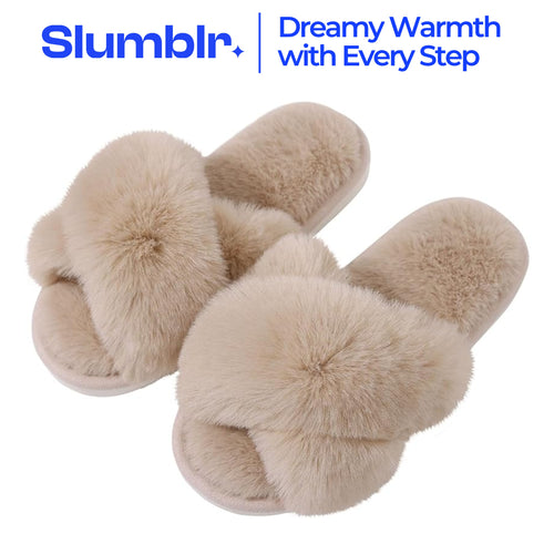 Slumblr® Cross-Band Fluffy Plush Slippers