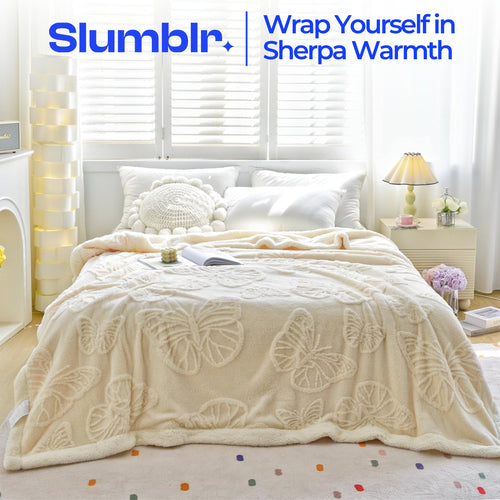 Slumblr® Coral Butterfly Charm Fleece Flannel Blanket