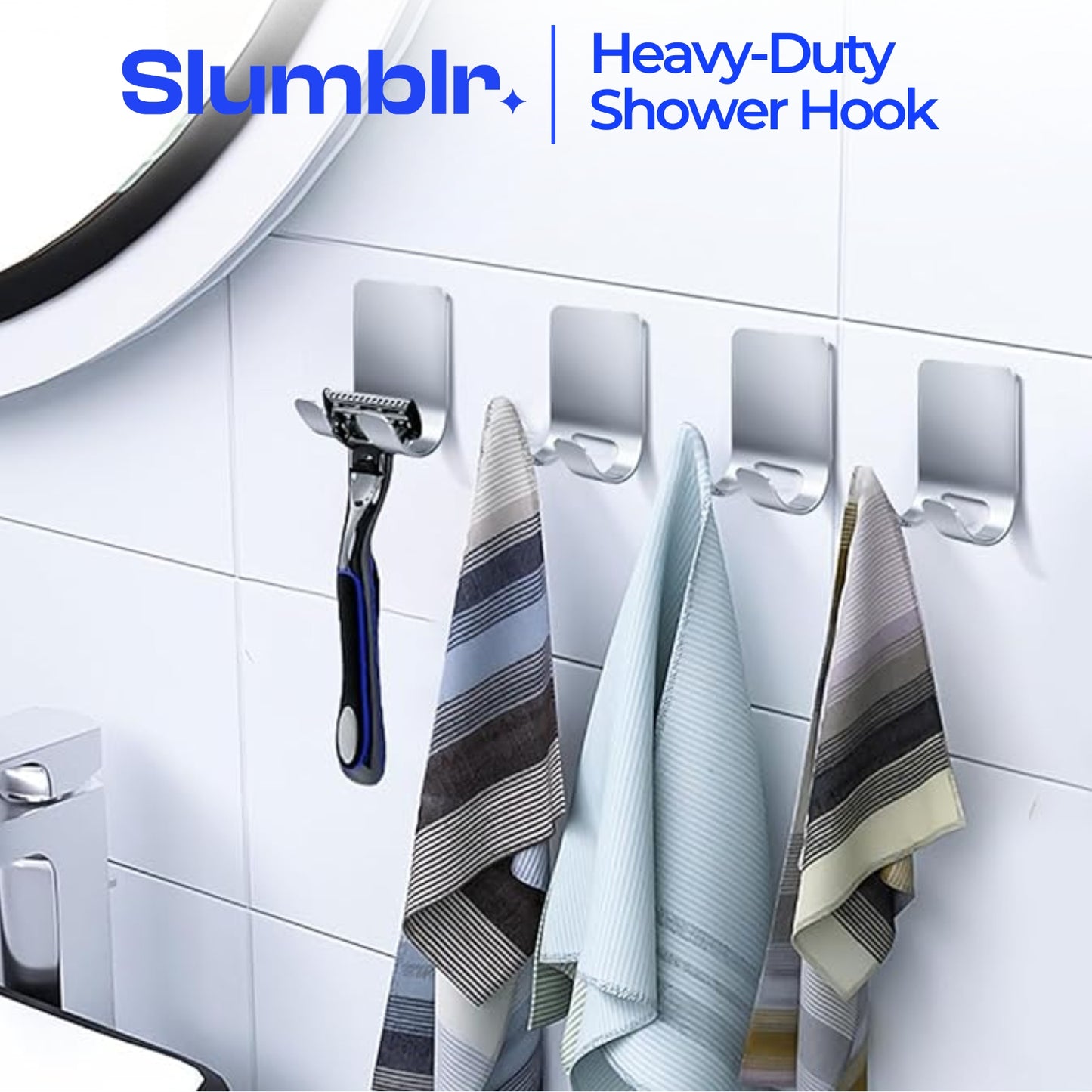 Slumblr® Razor Holder Stainless Steel Adhesive Hooks (2pcs)
