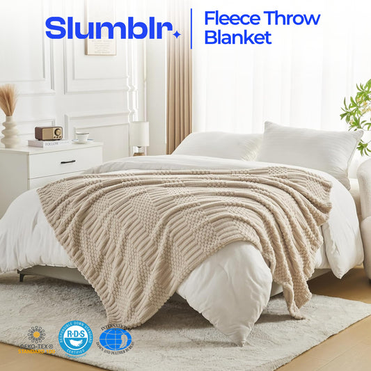 Slumblr® Fleece Throw Blanket for Couch – Soft & Warm Striped Decorative Blanket