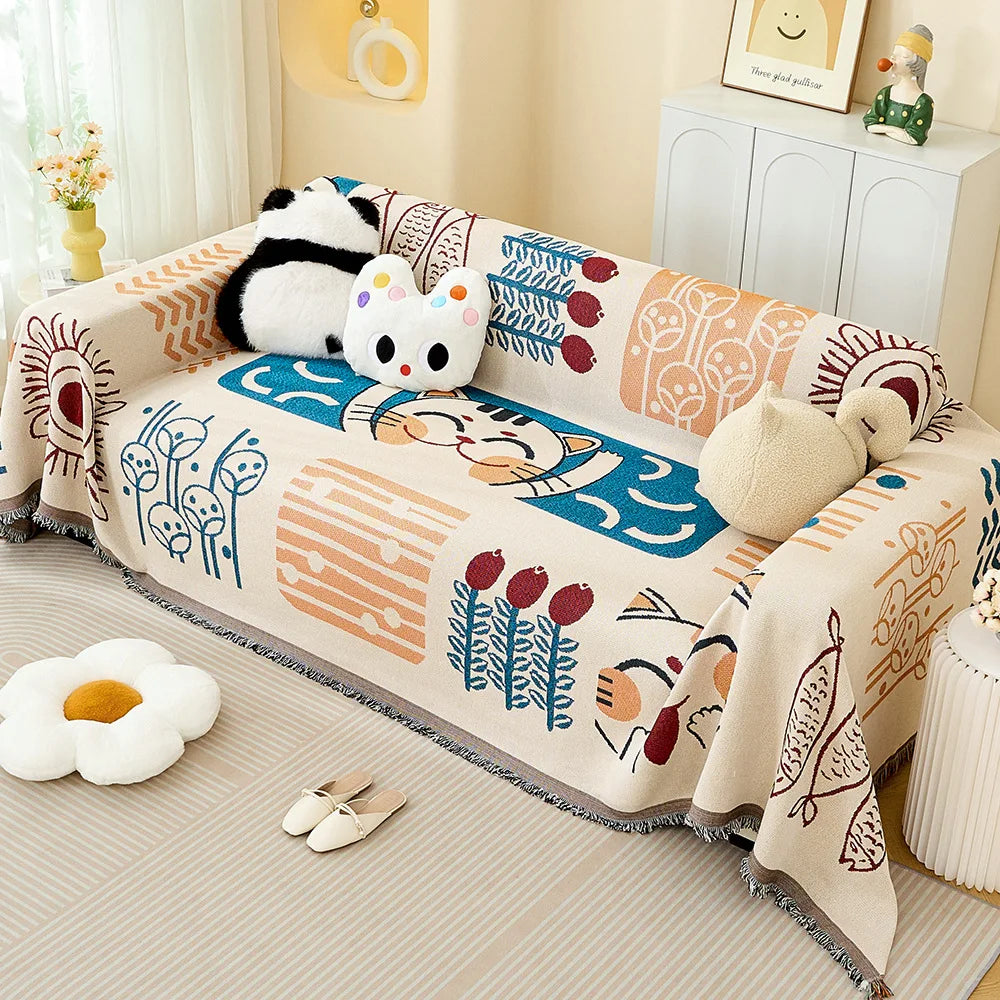Sofa Towel with Full Coverage Ins Cream Wind Cotton Yarn Camping Blanket Sofa Cushion Cover All Season Universal All Inclusive