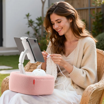 LULULOOK Ultra Fluffy Pillow Stand for Kindle,Tablet Pillow Stand with Snack Bowl & Flodable Arm for iPad,Phone 4.7-14.6”Tablet