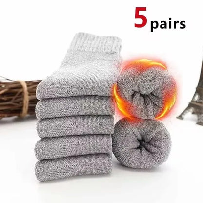 5 Pairs Autumn Winter Men Thicken Wool Socks Women Towel Keep Warm Solid Color Socks Cold-resistant Soft Cashmere Short Socks