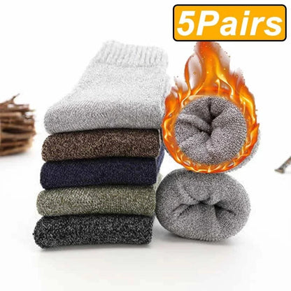 5 Pairs Autumn Winter Men Thicken Wool Socks Women Towel Keep Warm Solid Color Socks Cold-resistant Soft Cashmere Short Socks