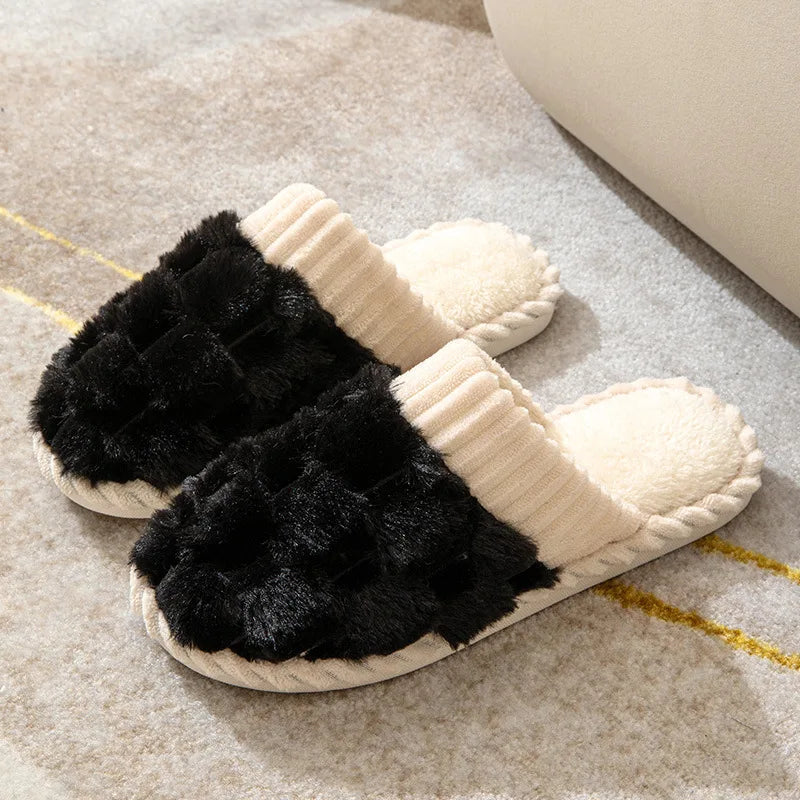 Cotton slippers for women autumn and winter indoor home household use anti slip soft sole warm couple plush slippers for men