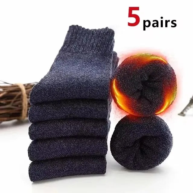 5 Pairs Autumn Winter Men Thicken Wool Socks Women Towel Keep Warm Solid Color Socks Cold-resistant Soft Cashmere Short Socks