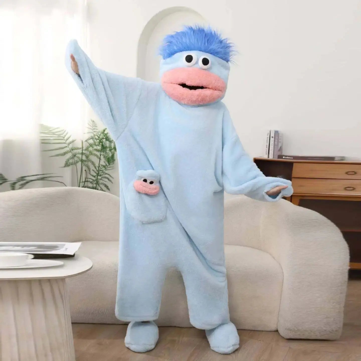Hangyodon One Piece Coral Fleece Pajamas Thick Warm Winter Cartoon Funny Fish Mouth Sleepwear For Women Men Couple Loungewear