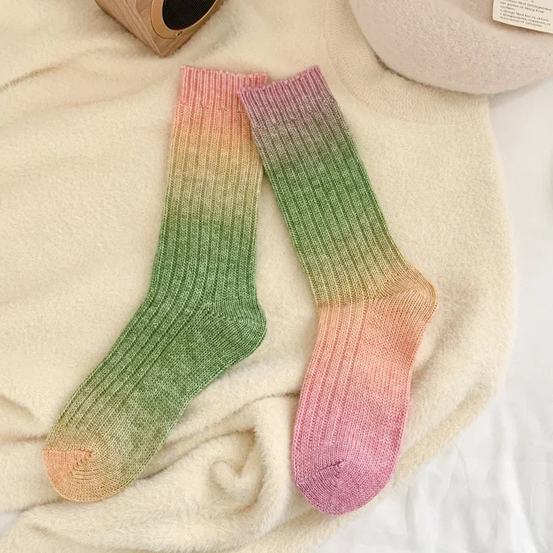 Winter Thick Warm Long Socks Gradient Wool Cashmere Kawaii Socks Women Thermal Floor Sleeping Socks New Year Gift Autumn 2024New