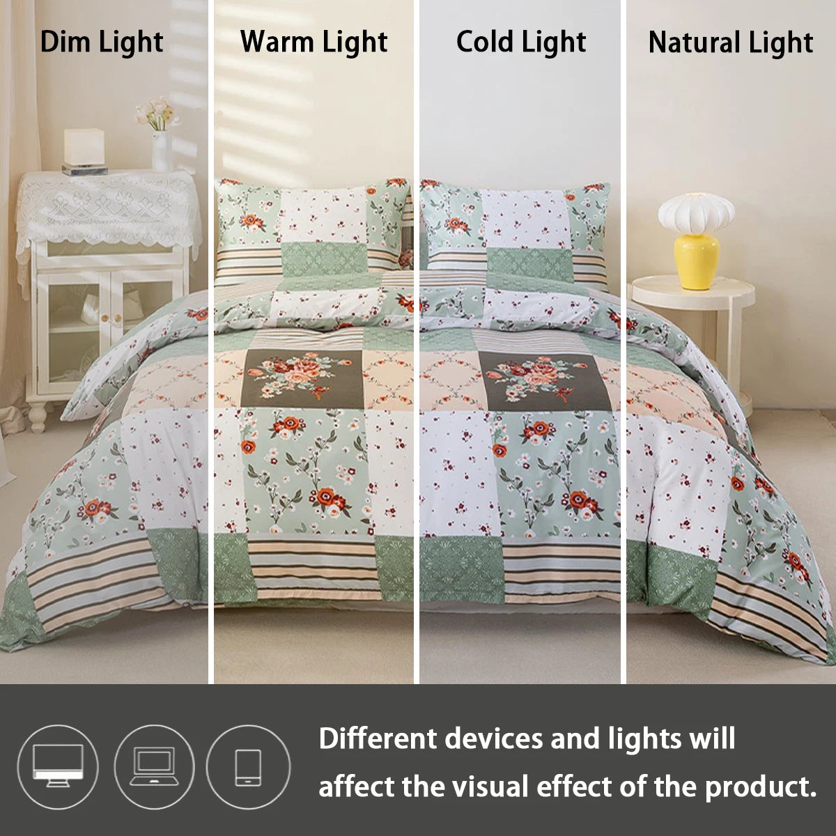 3pcs/set Splice Floral Pattern Duvet Cover Set(1 Duvet Cover & 2 Pillowcase）Soft And Skin-Friendly Duvet Cover Bedding Set For