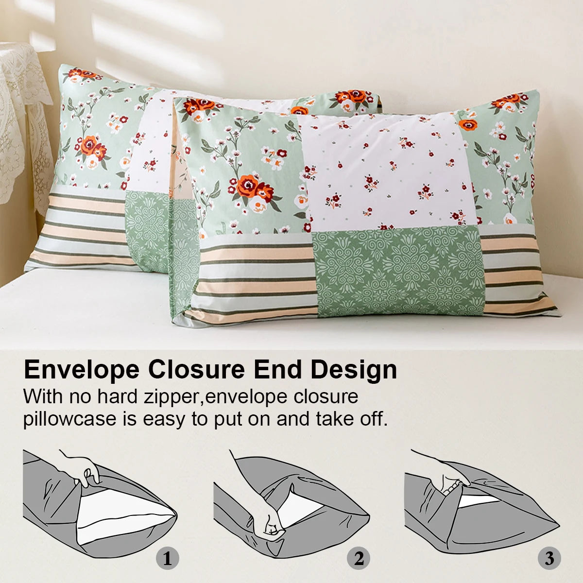 3pcs/set Splice Floral Pattern Duvet Cover Set(1 Duvet Cover & 2 Pillowcase）Soft And Skin-Friendly Duvet Cover Bedding Set For