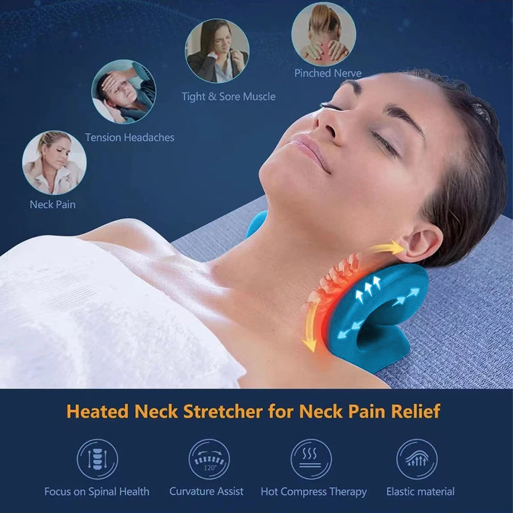 Cervical Massager Heated Neck Stretcher Pain Relief Cervical Traction Device Heating Shoulder Relaxer Acupoint Massage Pillow