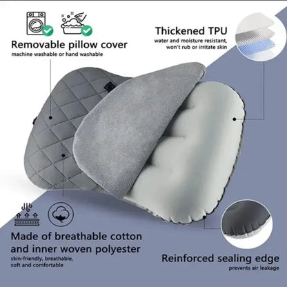 Ultralight Inflatable Camping Travel Pillow with Soft Washable Cover - Ergonomic Inflating Pillows for Neck & Lumbar Support
