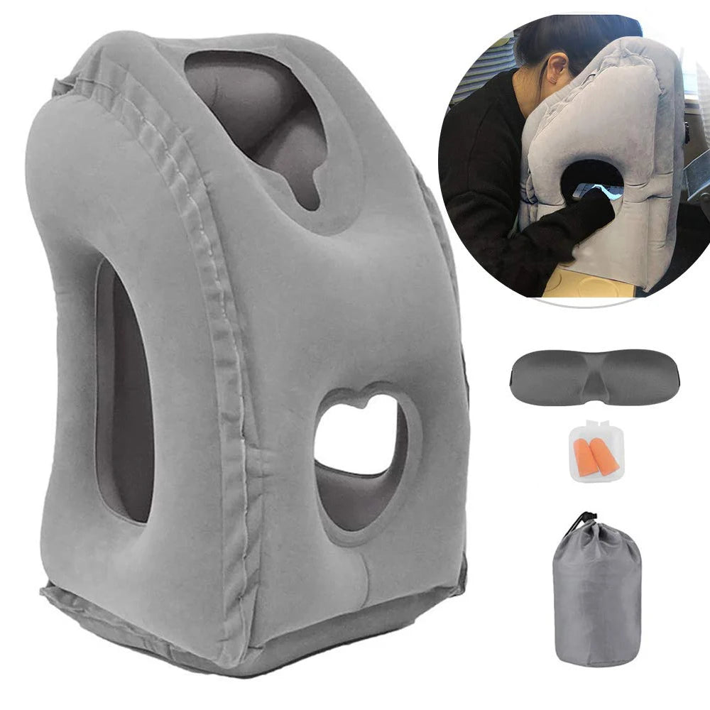 Inflatable Travel Pillow Portable Headrest Sleeping Bag Cushion Chin Neck Support for Outdoor Airplane Train Office and Home Use