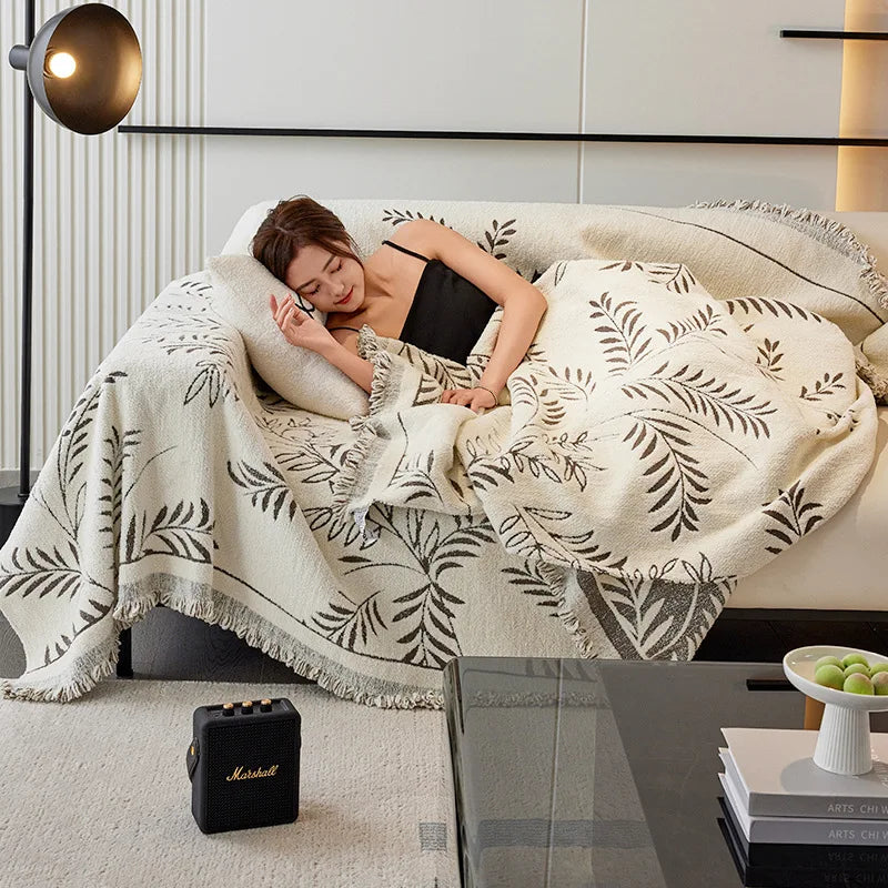 Chenille Leave Jacquard Couch Towel Full Cloth Cover Universal Four Seasons Sofa Carpet Non-Slip Cover Blanket Cat Scratch Proof