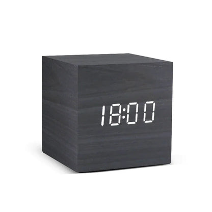 Wooden Digital Alarm Clock with Temperature Sound Control Electronic Clocks Desktop USB/AAA Powered Desperadoe LED Bedside ClocK