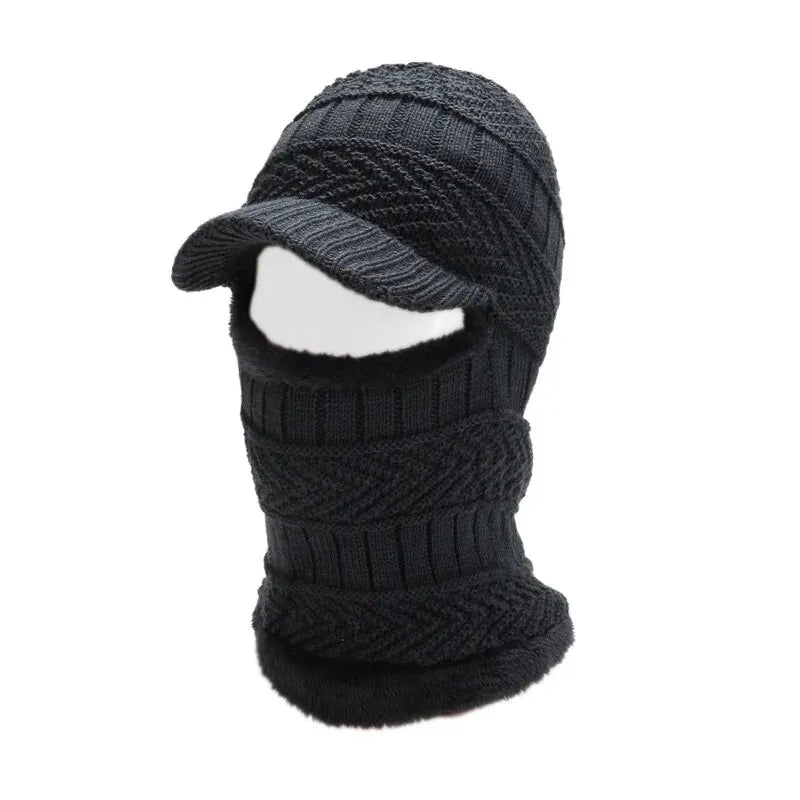 Hatsmen's Winter Plus Fleece Beanie, Outdoor Cycling, Cold Cover, Face Protection, Neck Protection, Warm Knitted One-Piece Hat