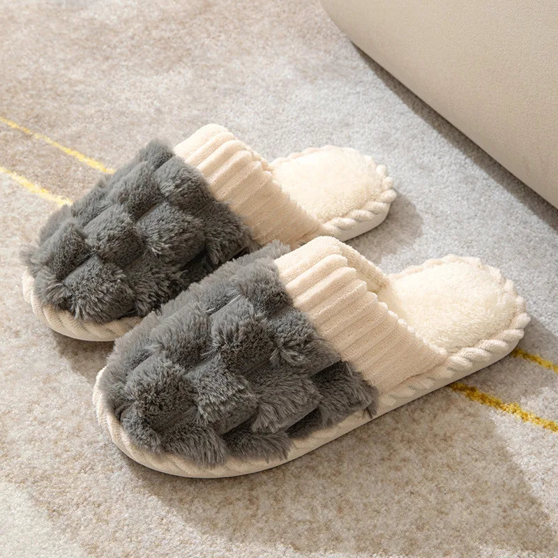 Cotton slippers for women autumn and winter indoor home household use anti slip soft sole warm couple plush slippers for men