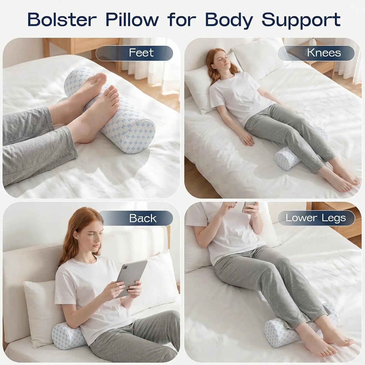 Memory Foam Neck Roll Pillow for Sleeping & Neck Support - 15.7x6x6 Inch Cooling Bolster Pillow