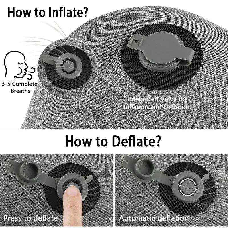 Ultralight Inflatable Camping Travel Pillow with Soft Washable Cover - Ergonomic Inflating Pillows for Neck & Lumbar Support