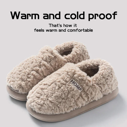 Cotton slippers women's winter new style bag heel home warm and non slip plush cotton shoes for men wearing outside