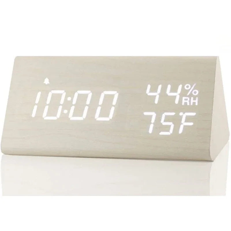 Wooden Alarm Clock Clock LED Time Display USB Charger Humidity and Temperature Detection Digital Alarm Clock For Bedside Table