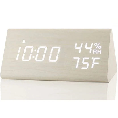 Wooden Alarm Clock Clock LED Time Display USB Charger Humidity and Temperature Detection Digital Alarm Clock For Bedside Table
