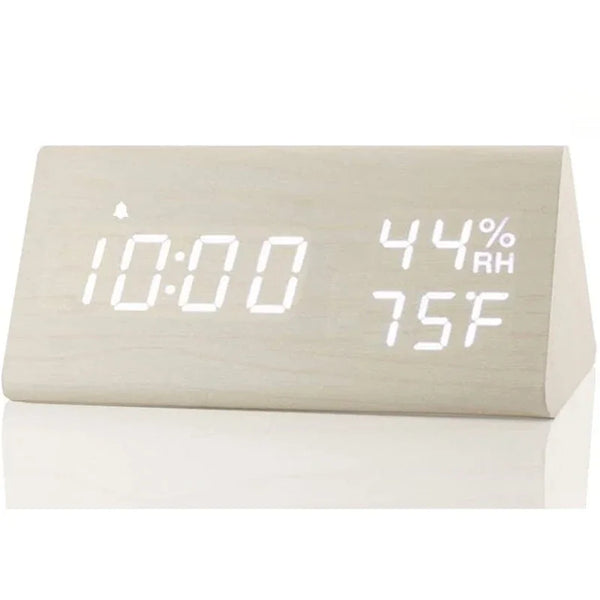 Wooden Alarm Clock Clock LED Time Display USB Charger Humidity and Temperature Detection Digital Alarm Clock For Bedside Table