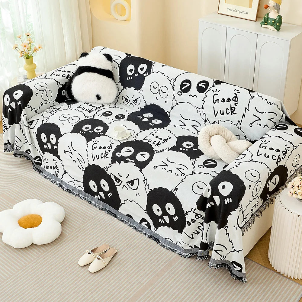 Sofa Towel with Full Coverage Ins Cream Wind Cotton Yarn Camping Blanket Sofa Cushion Cover All Season Universal All Inclusive