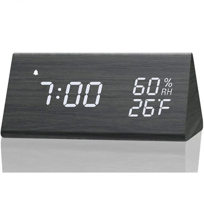 Wooden Alarm Clock Clock LED Time Display USB Charger Humidity and Temperature Detection Digital Alarm Clock For Bedside Table