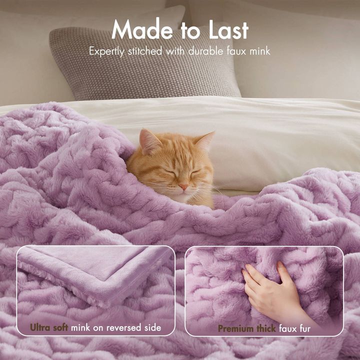 1 PC Purple 50x60 Ruched Faux Fur Throw Blanket