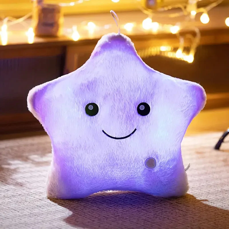 23cm Creative Twinkle Star Shaped Plush Pillow, LED Night Light Glowing Cushions Plush Stuffed Toys Gifts for Kids, Decoration