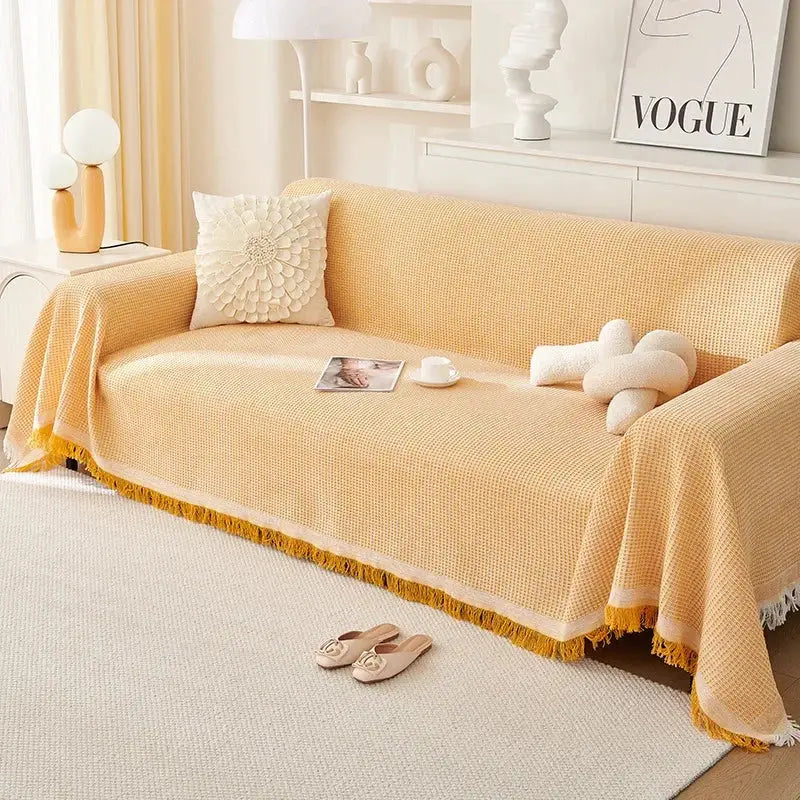 Sofa Towel with Full Coverage Ins Cream Wind Cotton Yarn Camping Blanket Sofa Cushion Cover All Season Universal All Inclusive