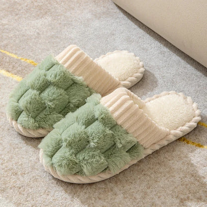 Cotton slippers for women autumn and winter indoor home household use anti slip soft sole warm couple plush slippers for men