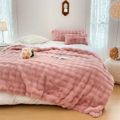 Soft and Cozy Toscana Rabbit Fur Blanket With Double-sided Bubble Fleece - Perfect for Office and Sofa Cover Warm Winter Bed