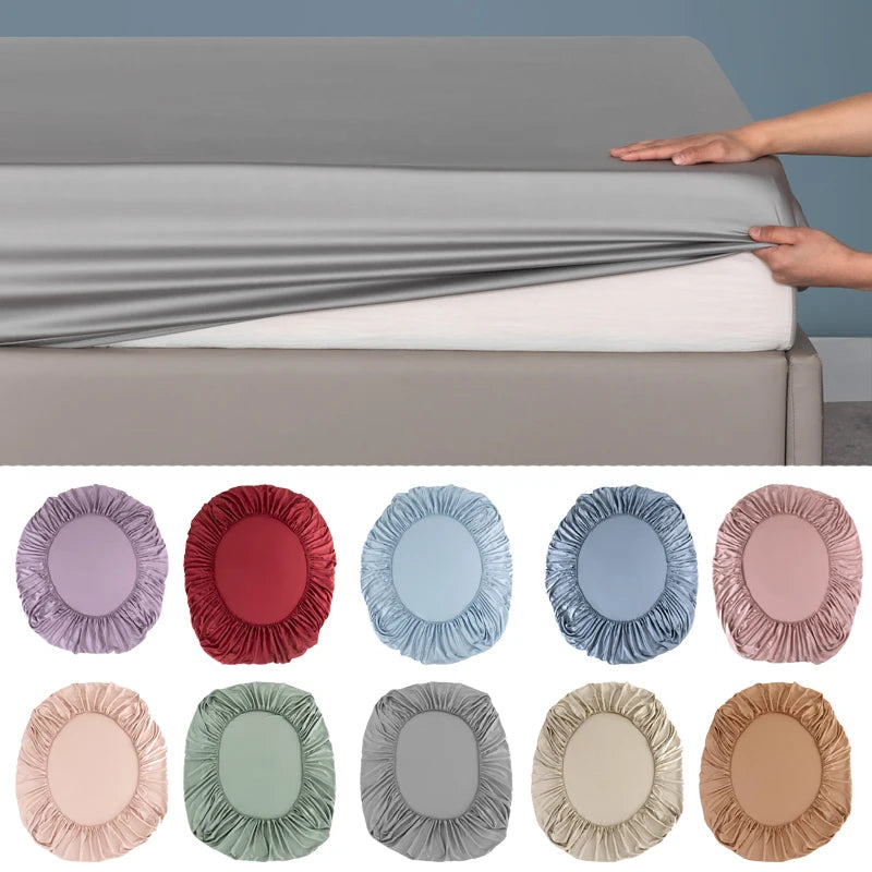 100% Bamboo Fitted Sheet with Elastic Band Smooth Cooling Bedsheet 1000 Thread Count Anti-slip Mattress Cover for Queen King Bed