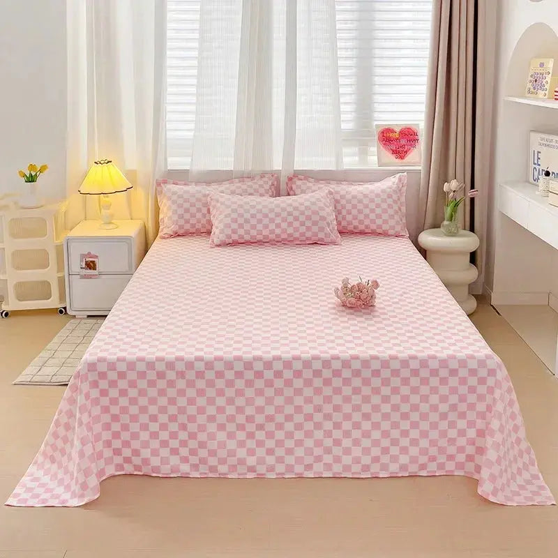 Washed Cotton Flat Bed Sheet Solid Bed Cover Single Double Queen King Size Bedsheet Linens Soft Bedspread (Pillowcase Can Order)