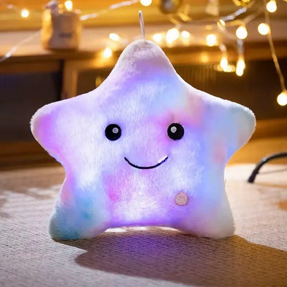 23cm Creative Twinkle Star Shaped Plush Pillow, LED Night Light Glowing Cushions Plush Stuffed Toys Gifts for Kids, Decoration