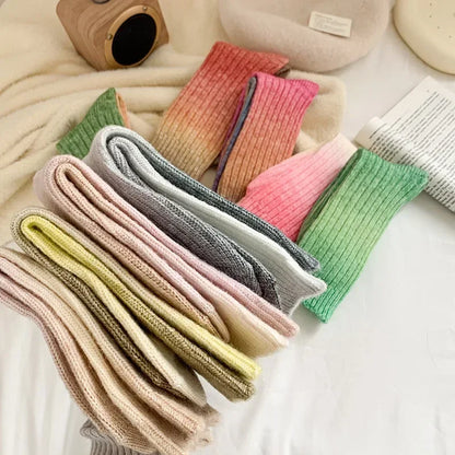 Winter Thick Warm Long Socks Gradient Wool Cashmere Kawaii Socks Women Thermal Floor Sleeping Socks New Year Gift Autumn 2024New