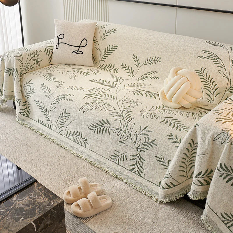 Chenille Leave Jacquard Couch Towel Full Cloth Cover Universal Four Seasons Sofa Carpet Non-Slip Cover Blanket Cat Scratch Proof