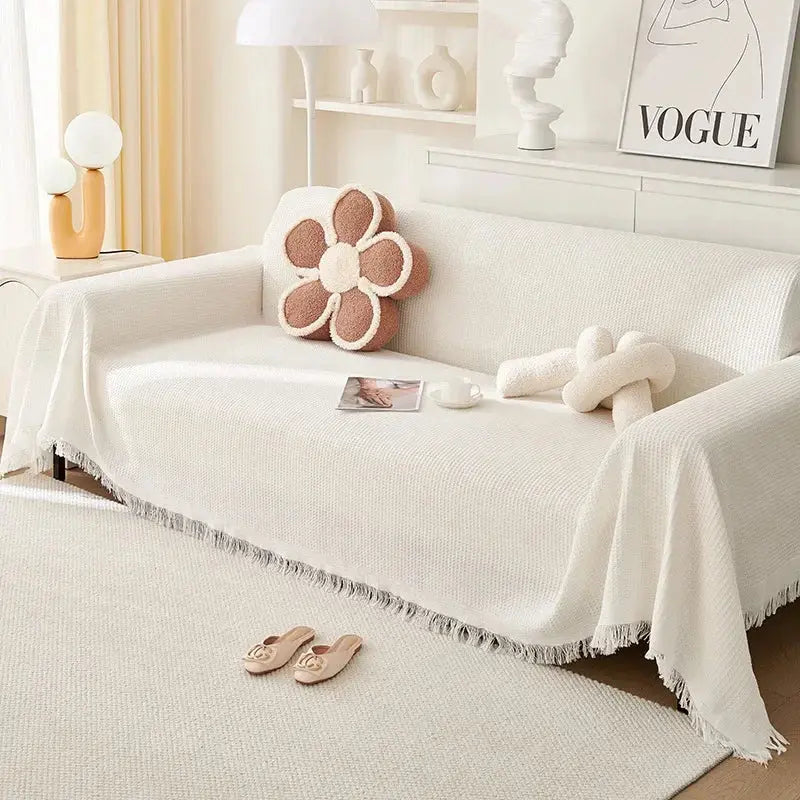 Sofa Towel with Full Coverage Ins Cream Wind Cotton Yarn Camping Blanket Sofa Cushion Cover All Season Universal All Inclusive