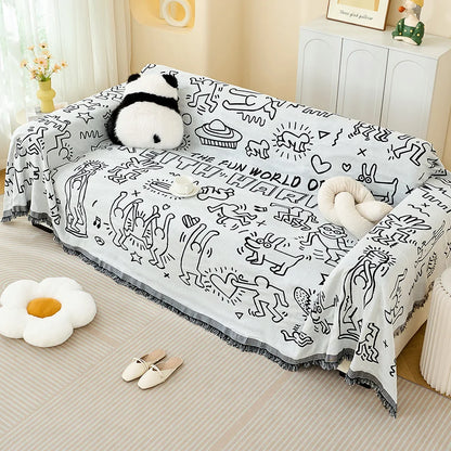 Sofa Towel with Full Coverage Ins Cream Wind Cotton Yarn Camping Blanket Sofa Cushion Cover All Season Universal All Inclusive