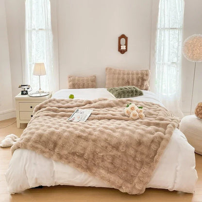 Soft and Cozy Toscana Rabbit Fur Blanket With Double-sided Bubble Fleece - Perfect for Office and Sofa Cover Warm Winter Bed